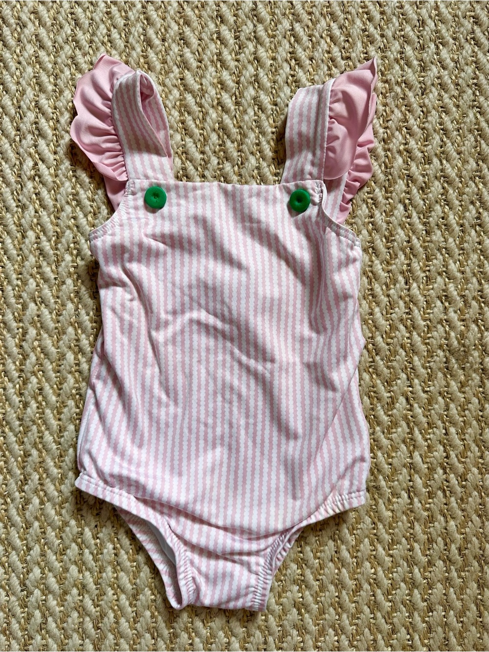 bella bliss Pink Stripe One-Piece Swimsuit with Green Buttons